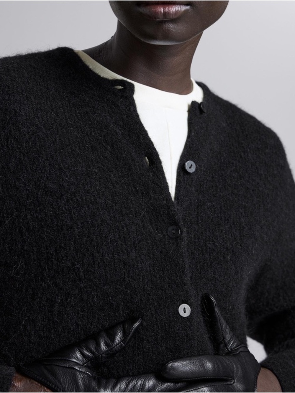 & Other Stories alpaca blend black Crewneck Button-Front Cardigan - Picture 2 of 14
